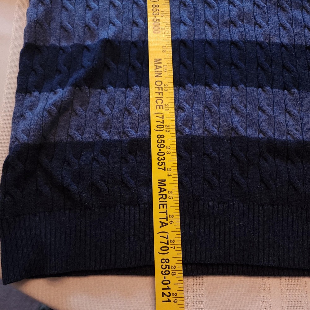 Brooks Brothers Mens 2XL Blue Striped Cable Knit Crew Neck Pullover Sweater - Picture 9 of 11